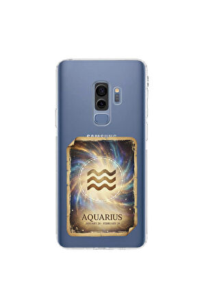 Samsung Galaxy S9 Plus ile Uyumlu Burç Kartları Kova Tasarımlı Şeffaf Silikon Kılıf