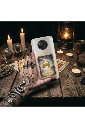 Vivo Y36 ile Uyumlu Burç Kartları Yangeç Tasarımlı Şeffaf Silikon Kılıf