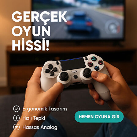 Yeni Nesil PS4 Kolu  Kablosuz, Şarj Edilebilir, Ergonomik + Titremeli + Dayanıklı Oyun Dostu Beyaz