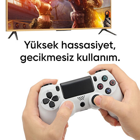 Yeni Nesil PS4 Kolu  Kablosuz, Şarj Edilebilir, Ergonomik + Titremeli + Dayanıklı Oyun Dostu Beyaz