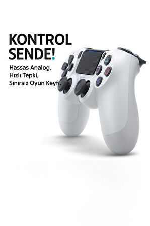 Yeni Nesil PS4 Kolu  Kablosuz, Şarj Edilebilir, Ergonomik + Titremeli + Dayanıklı Oyun Dostu Beyaz