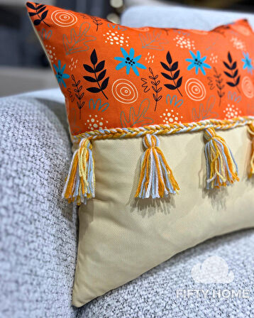 1 adet Örgülü Püskülü kırlent kılıfı 43 x 43 cm renkli - El yapımı Handmade kırlent kılıfı