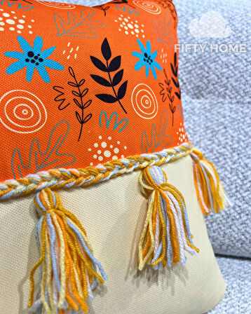 1 adet Örgülü Püskülü kırlent kılıfı 43 x 43 cm renkli - El yapımı Handmade kırlent kılıfı
