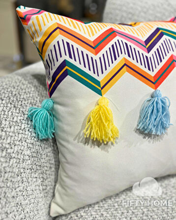 1 adet Örgülü Püskülü kırlent kılıfı 43 x 43 cm renkli - El yapımı Handmade kırlent kılıfı