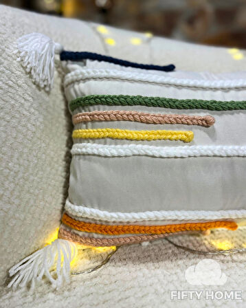 1 adet Örgülü Püskülü kırlent kılıfı 43 x 43 cm renkli - El yapımı Handmade kırlent kılıfı