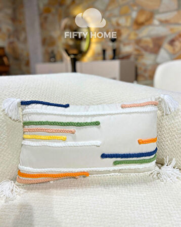 1 adet Örgülü Püskülü kırlent kılıfı 43 x 43 cm renkli - El yapımı Handmade kırlent kılıfı