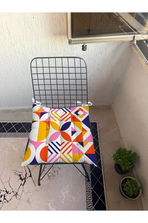 9 Puntalı GEOMETRİ Desenli POFUDUK Salon Balkon Bahçe Mutfak Sandalye Minderi