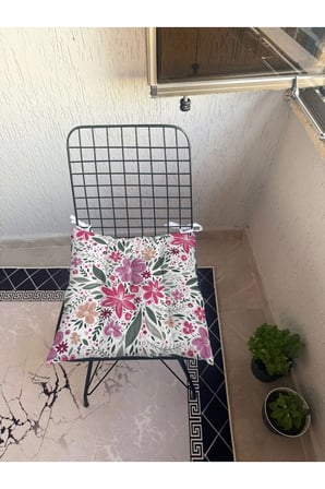 9 Puntalı Şık ÇİÇEKLİ Desenli POFUDUK Salon Balkon Bahçe Mutfak Sandalye Minderi