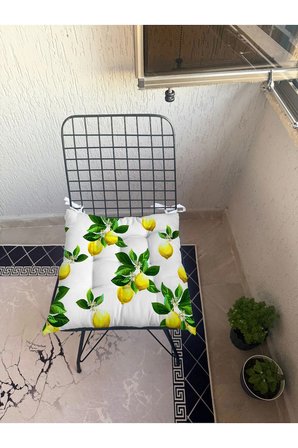 9 Puntalı BORDÜRLÜ LİMON Desenli POFUDUK Salon Balkon Bahçe Mutfak Sandalye Minderi
