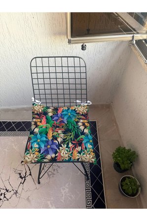 9 Puntalı TROPİKAL Desenli POFUDUK Salon Balkon Bahçe Mutfak Sandalye Minderi