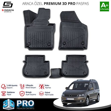 S-Dizayn VW Caddy 3D Pro Havuzlu Paspas 2010-2015 A+ Kalite