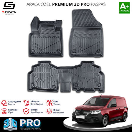 S-Dizayn Renault Kangoo 3D Pro Havuzlu Paspas 2024 Üzeri A+ Kalite
