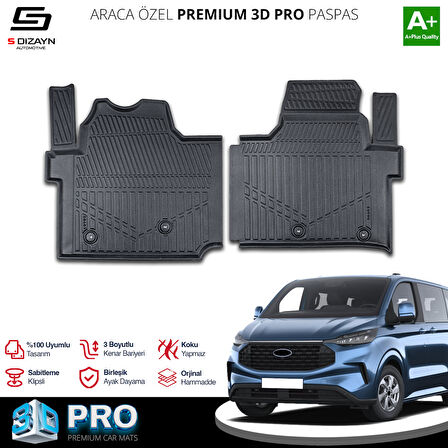 S-Dizayn Ford Tourneo Custom 3D Pro Havuzlu Paspas 2024 Üzeri A+ Kalite
