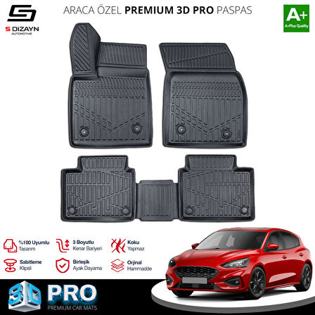 S-Dizayn Ford Focus 4 3D Pro Havuzlu Paspas 2019 Üzeri A+ Kalite