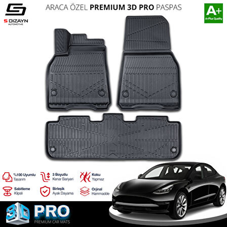 S-Dizayn Tesla Model Y 3D Pro Havuzlu Paspas 2020 Üzeri A+ Kalite