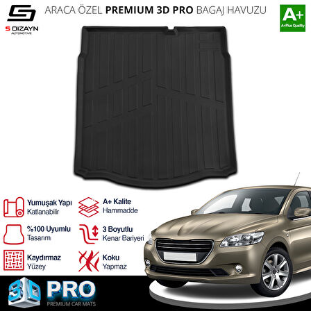 S-Dizayn Peugeot 301 3D Pro Bagaj Havuzu 2012 Üzeri A+ Kalite