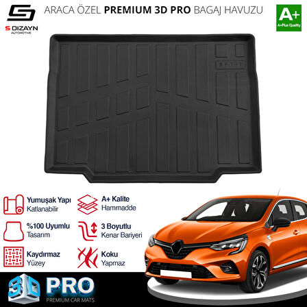 S-Dizayn Renault Clio 5 3D Pro Bagaj Havuzu 2019 Üzeri A+ Kalite