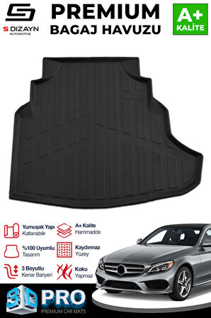 S-Dizayn Mercedes C200 W205 3D Pro Plastik Setli Bagaj Havuzu 2014-2021 A+ Kalite