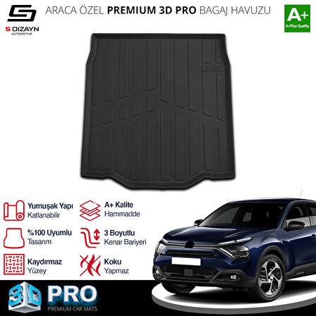 S-Dizayn Citroen C4X İnce Stepne 3D Pro Bagaj Havuzu 2023 Üzeri A+ Kalite