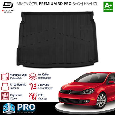 S-Dizayn VW Golf 6 3D Pro Bagaj Havuzu 2008-2012 A+ Kalite