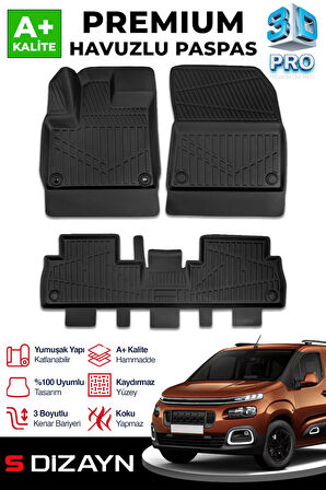 S-Dizayn Citroen Berlingo 3D Pro Havuzlu Paspas 2018 Üzeri A+ Kalite