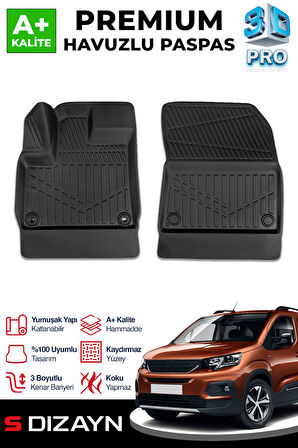 S-Dizayn Peugeot Rifter Panelvan 3D Pro Havuzlu Paspas Ön 2'li 2019 Üzeri A+ Kalite