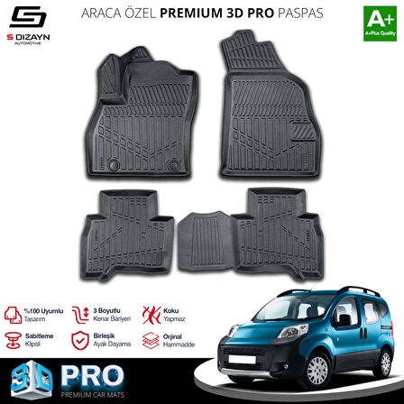 S-Dizayn Peugeot Bipper 3D Pro Havuzlu Paspas 2007 Üzeri A+ Kalite