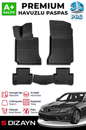 S-Dizayn Mercedes C Serisi W204 3D Pro Havuzlu Paspas 2007-2014 A+ Kalite