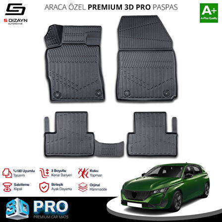 S-Dizayn Peugeot 308 3D Pro Havuzlu Paspas 2021 Üzeri A+ Kalite