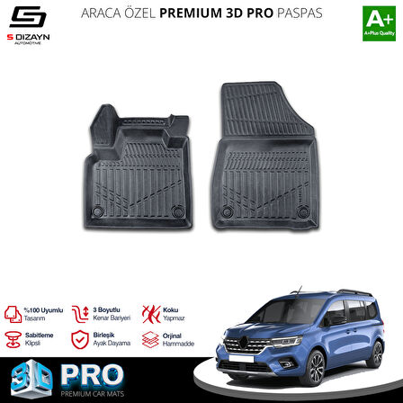 S-Dizayn Renault Kangoo Panelvan 3D Pro Havuzlu Paspas Ön 2'Li 2024 Üzeri A+ Kalite