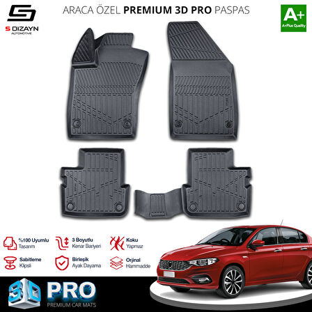 S-Dizayn Fiat Egea Sedan 3D Pro Havuzlu Paspas 2015-2020 A+ Kalite