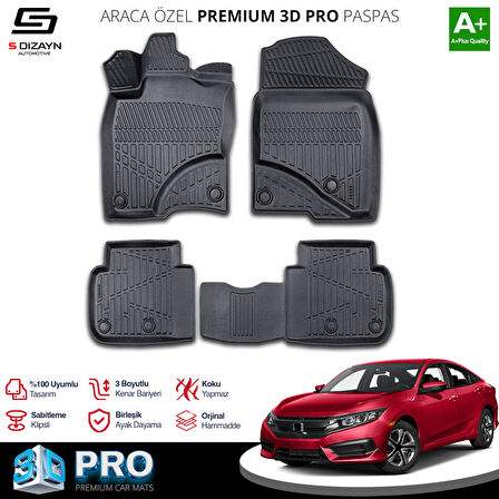 S-Dizayn Honda Civic 3D Pro Havuzlu Paspas 2016-2021 A+ Kalite