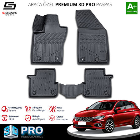 S-Dizayn Fiat Egea HB 3D Pro Havuzlu Paspas 2015 Üzeri A+ Kalite
