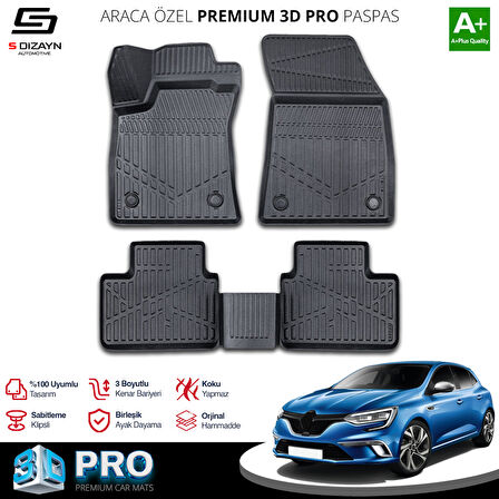 S-Dizayn Renault Megane 4 3D Pro Havuzlu Paspas 2016-2021 A+ Kalite