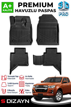 S-Dizayn Isuzu D-Max 3D Pro Havuzlu Paspas 2019 Üzeri A+ Kalite
