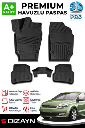 S-Dizayn VW Polo 5 3D Pro Havuzlu Paspas 2009-2017 A+ Kalite