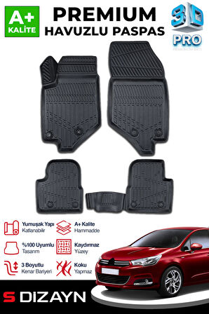 S-Dizayn Citroen C4 3D Pro Havuzlu Paspas 2010-2018 A+ Kalite