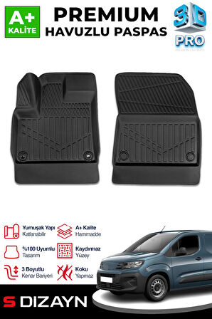 S-Dizayn Peugeot Partner Panelvan 3D Pro Havuzlu Paspas Ön 2'li 2019 Üzeri A+ Kalite