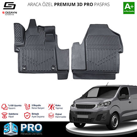 S-Dizayn Peugeot Expert Panelvan 3D Pro Havuzlu Paspas Ön 2'Li 2016 Üzeri A+ Kalite