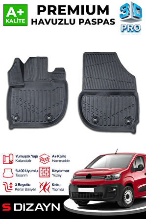 S-Dizayn Citroen Berlingo Panelvan 3D Pro Havuzlu Ön 2'li Paspas 2019 Üzeri A+ Kalite