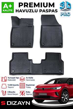 S-Dizayn VW ID5 3D Pro Havuzlu Paspas 2021 Üzeri A+ Kalite