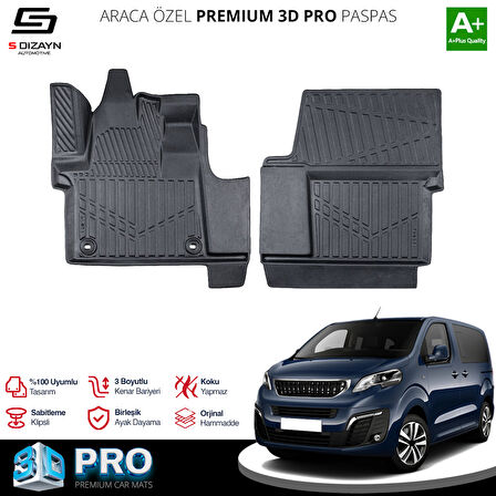 S-Dizayn Peugeot Expert Traveller 3D Pro Havuzlu Paspas 2016 Üzeri A+ Kalite
