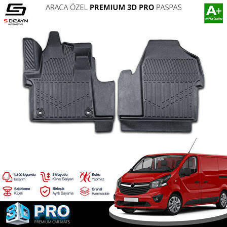 S-Dizayn Opel Vivaro Panelvan 3D Pro Havuzlu Paspas Ön 2'Li 2019 Üzeri A+ Kalite