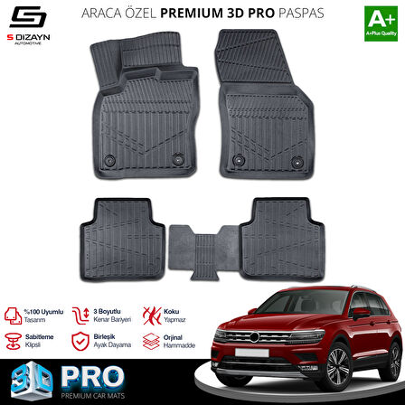 S-Dizayn VW Tiguan Allspace 3D Pro Havuzlu Paspas 2016-2024 A+ Kalite