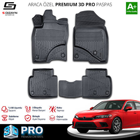 S-Dizayn Honda Civic 3D Pro Havuzlu Paspas 2021 Üzeri A+ Kalite
