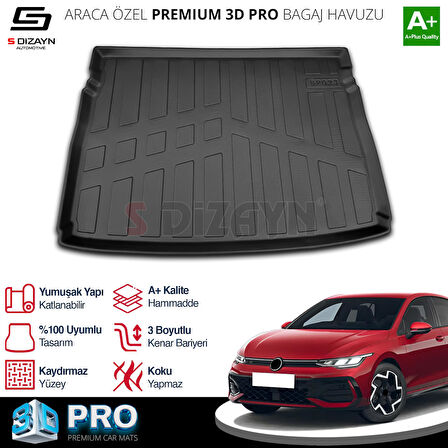 S-Dizayn VW Golf 8 3D Pro Bagaj Havuzu Üst Bagaj 2021-2024 A+ Kalite
