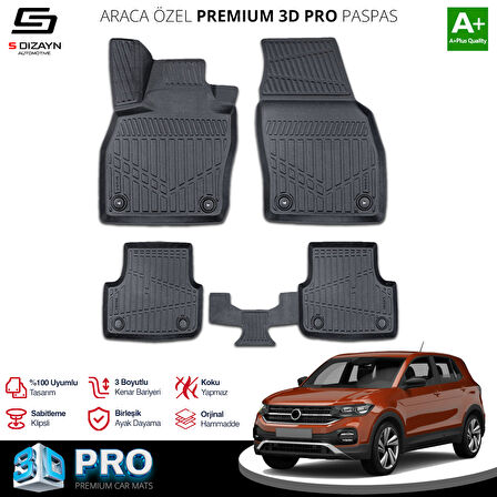 S-Dizayn VW T-Cross 3D Pro Havuzlu Paspas 2019 Üzeri A+ Kalite
