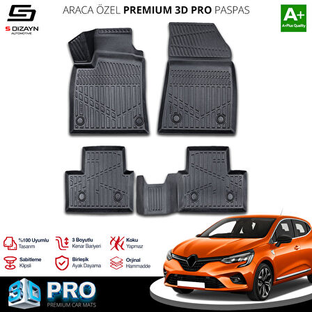 S-Dizayn Renault Clio 5 3D Pro Havuzlu Paspas 2019 Üzeri A+ Kalite