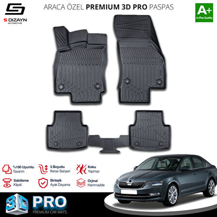 S-Dizayn Skoda Octavia 3D Pro Havuzlu Paspas 2013-2017 A+ Kalite