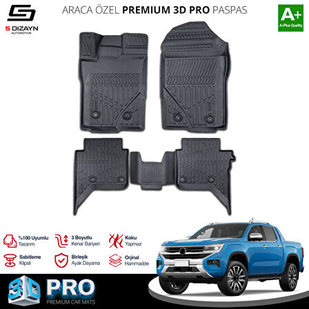 S-Dizayn VW Amarok 3D Pro Havuzlu Paspas 2023 Üzeri A+ Kalite